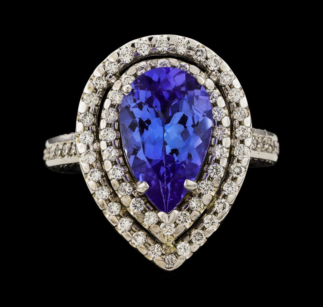 3.12 ctw Tanzanite and Diamond Ring - 14KT White Gold