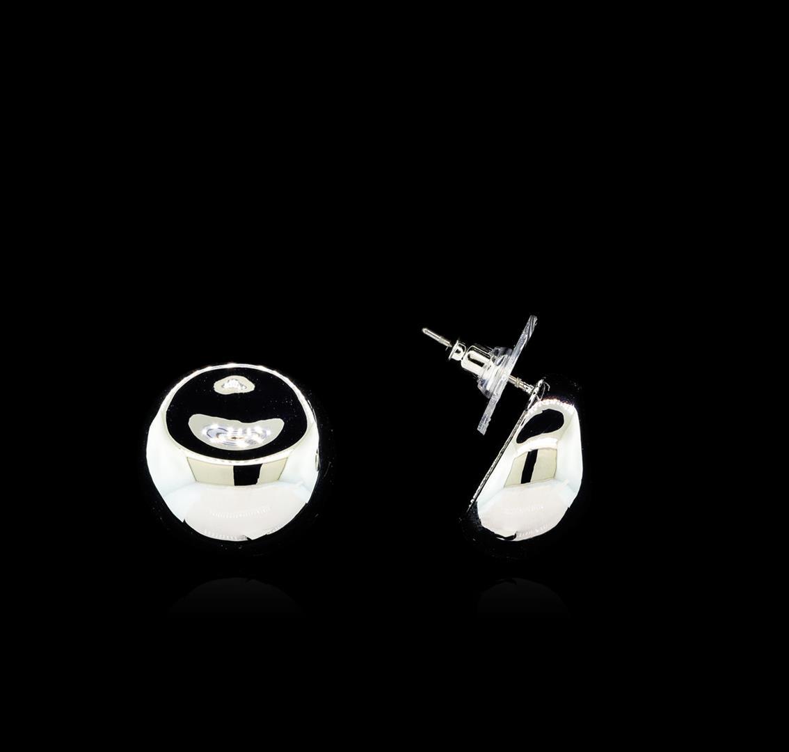 Glossy and Satin Round Post Earrings - Rhodium Plated