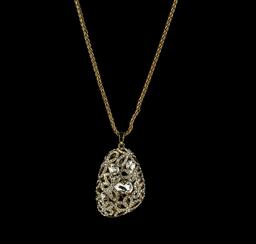 Assym Filigree Crystal Pendant Necklace - Gold Plated