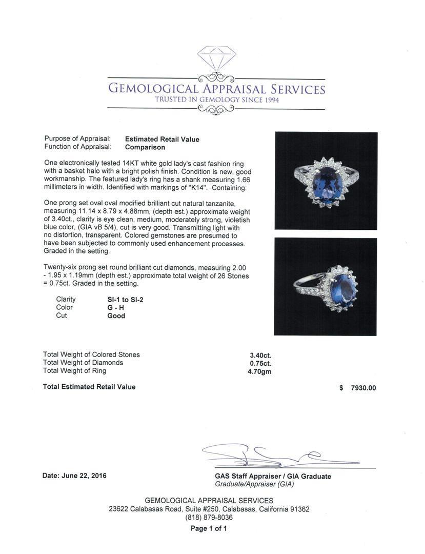 3.40 ctw Tanzanite and Diamond Ring - 14KT White Gold