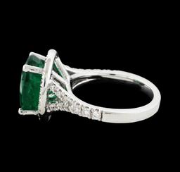 3.05 ctw Emerald and Diamond Ring - 14KT White Gold