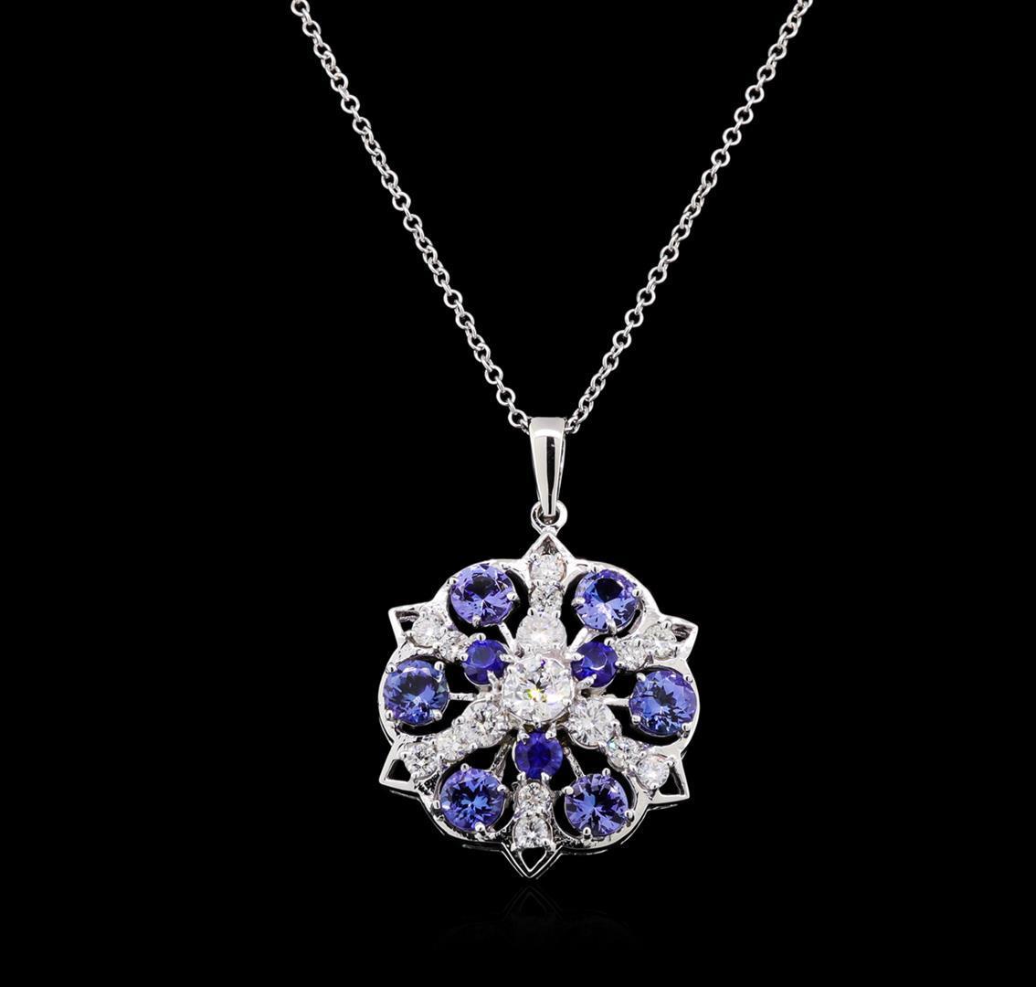 2.88 ctw Tanzanite, Sapphire and Diamond Necklace - 14KT White Gold