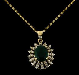 3.20 ctw Emerald and Diamond Pendant With Chain - 14KT Yellow Gold