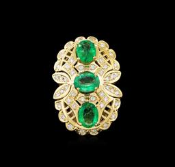 4.70 ctw Emerald and Diamond Ring - 14KT Yellow Gold