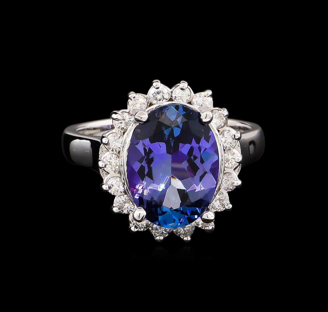 4.05 ctw Tanzanite and Diamond Ring - 14KT White Gold