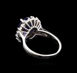 4.05 ctw Tanzanite and Diamond Ring - 14KT White Gold