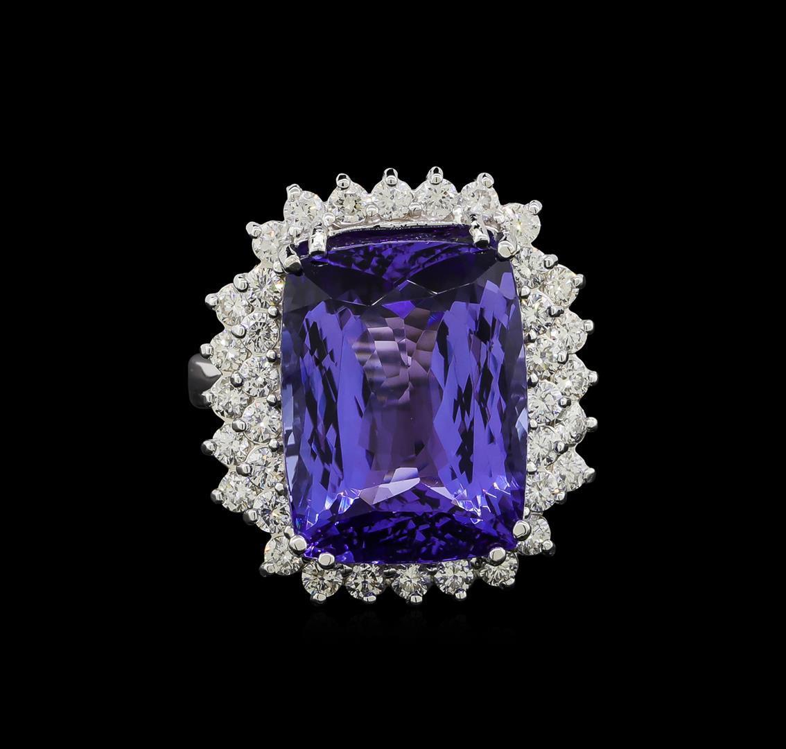 15.75 ctw Tanzanite and Diamond Ring - 14KT White Gold