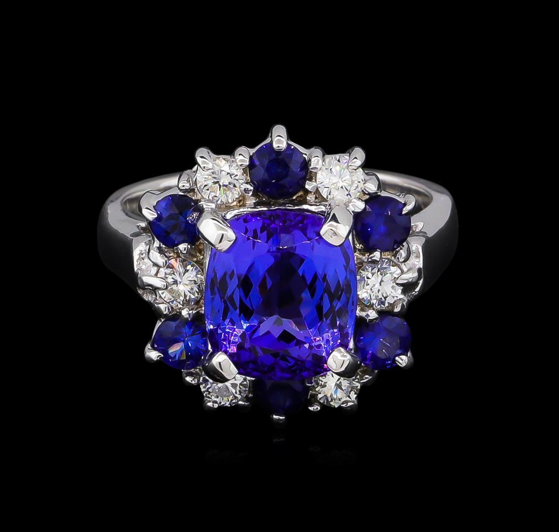 3.65 ctw Tanzanite, Sapphire and Diamond Ring - 14KT White Gold