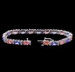 14KT White Gold 6.30 ctw Sapphire, Tanzanite and Diamond Bracelet