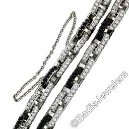 18kt White Gold 8.33 ctw Round White and Black Diamond Cable Link Bracelet