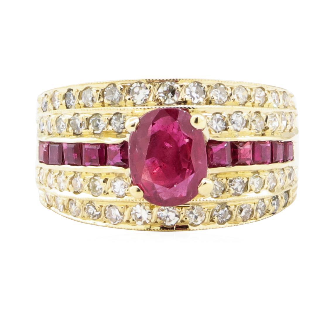 2.50 ctw Ruby and Diamond Ring - 14KT Yellow Gold