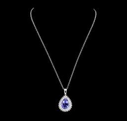 10.79 ctw Tanzanite and Diamond Pendant With Chain - 14KT White Gold