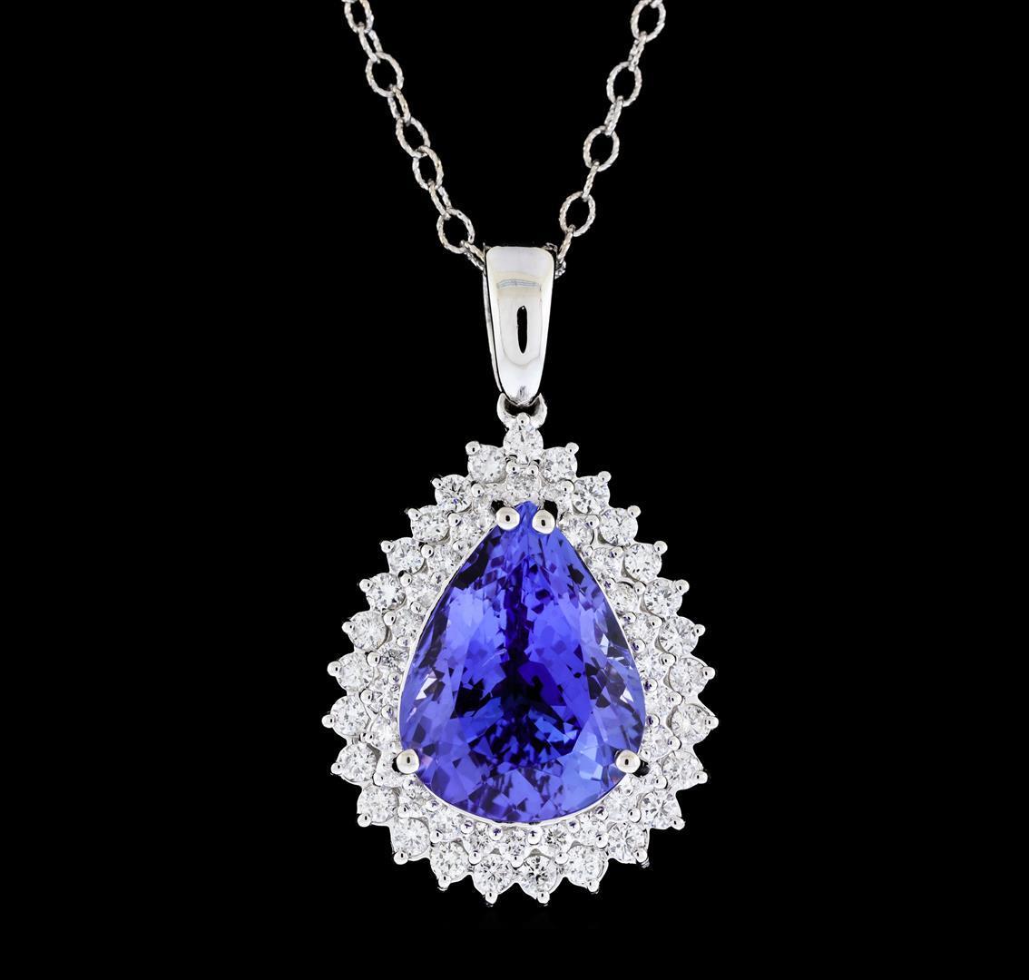 10.79 ctw Tanzanite and Diamond Pendant With Chain - 14KT White Gold