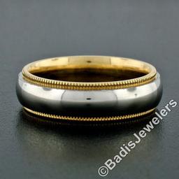 Men's 18kt White and Yellow Gold 5.5mm Milgrain Edged Band Ring