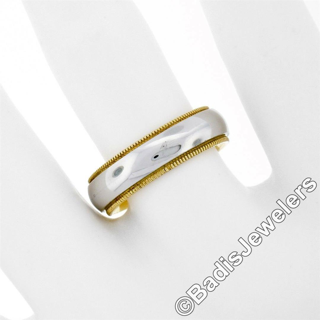 Men's 18kt White and Yellow Gold 5.5mm Milgrain Edged Band Ring