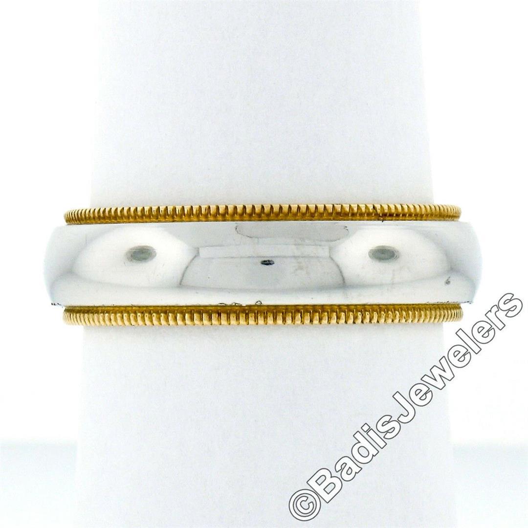 Men's 18kt White and Yellow Gold 5.5mm Milgrain Edged Band Ring