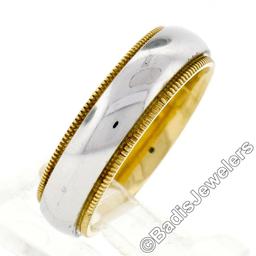 Men's 18kt White and Yellow Gold 5.5mm Milgrain Edged Band Ring
