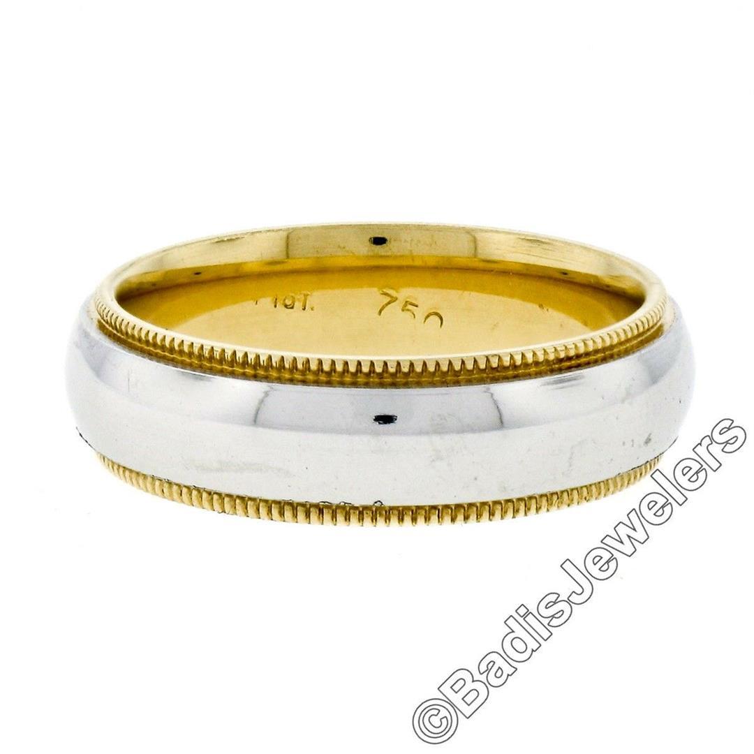 Men's 18kt White and Yellow Gold 5.5mm Milgrain Edged Band Ring