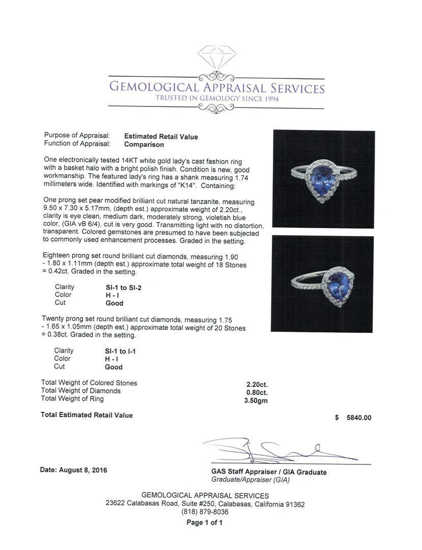 2.20 ctw Tanzanite and Diamond Ring - 14KT White Gold