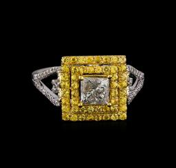 0.85 ctw Diamond and Yellow Sapphire Ring - 14KT Yellow Gold