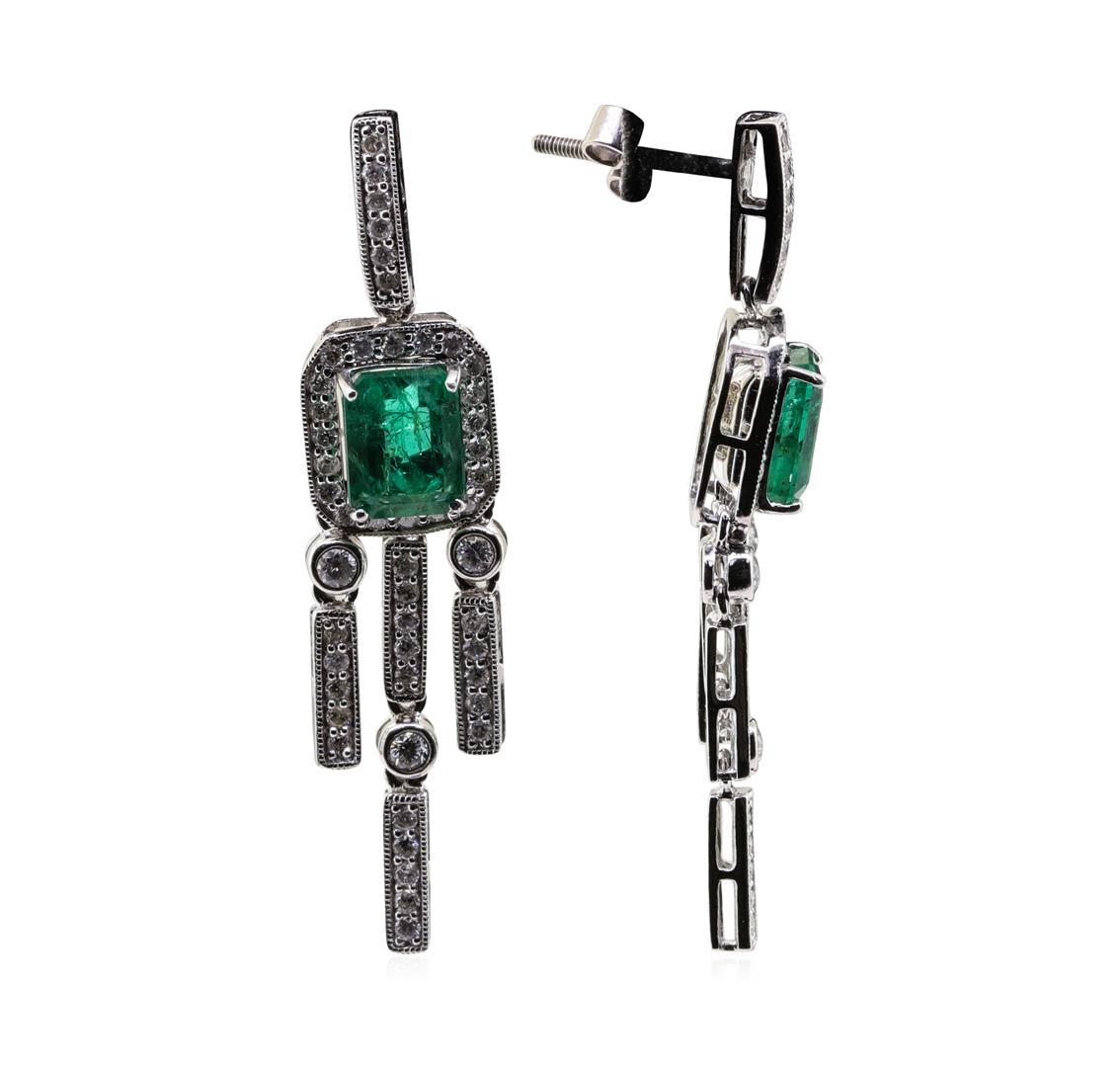 3.24 ctw Emerald and Diamond Earrings - Platinum