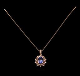 3.95 ctw Tanzanite and Diamond Pendant With Chain - 14KT Rose Gold