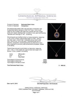 3.95 ctw Tanzanite and Diamond Pendant With Chain - 14KT Rose Gold