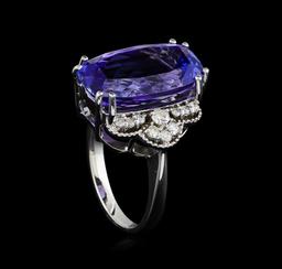 10.50 ctw Tanzanite and Diamond Ring - 14KT White Gold