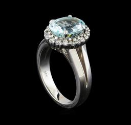 2.8 ctw Aquamarine and Diamond Ring - 14KT White Gold