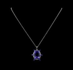 GIA Cert 28.43 ctw Tanzanite and Diamond Pendant With Chain - 14KT White Gold