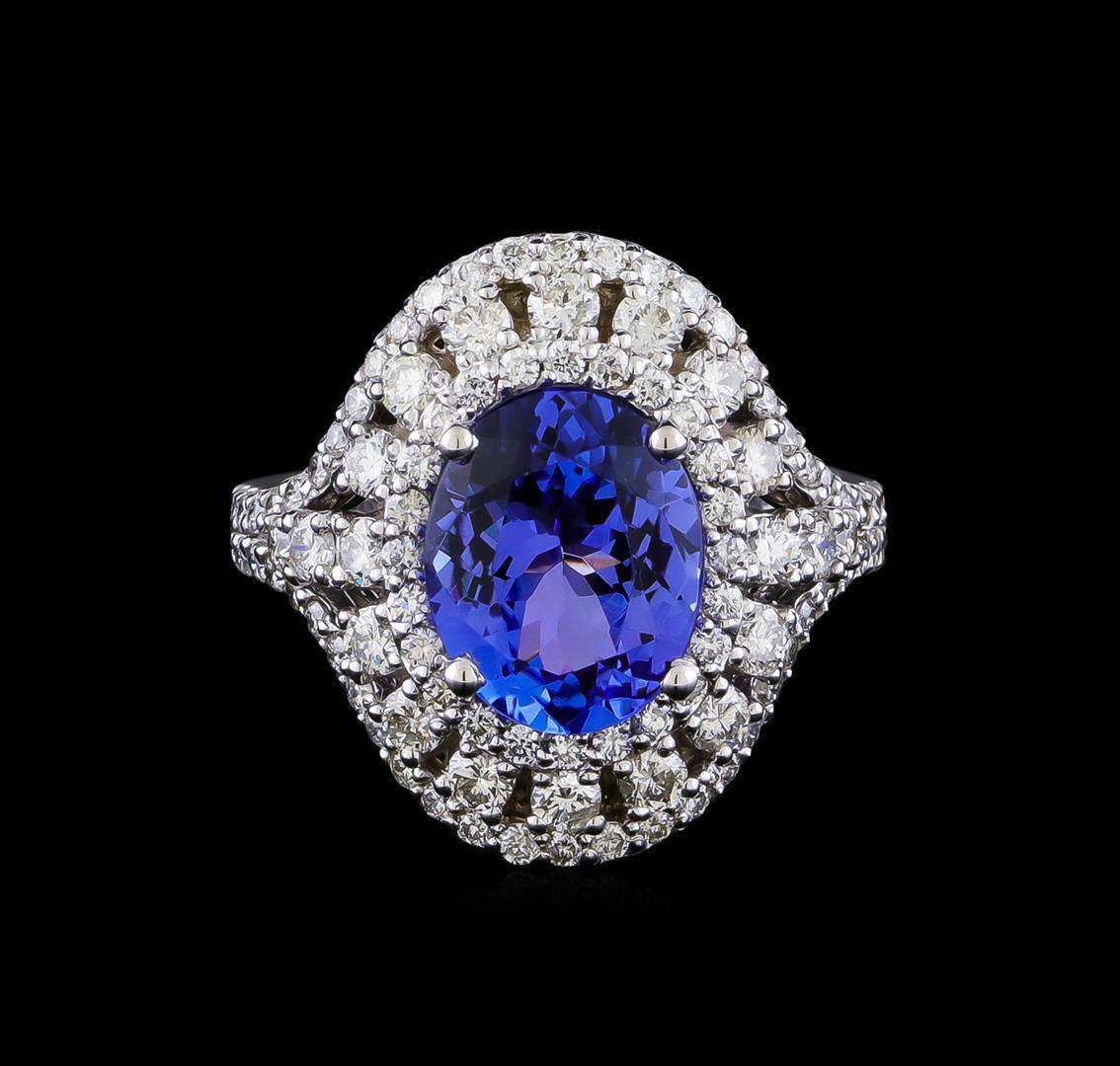 3.47 ctw Tanzanite and Diamond Ring - 14KT White Gold