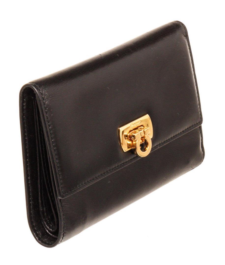 Ferragamo Black Calfskin Leather Compact Wallet