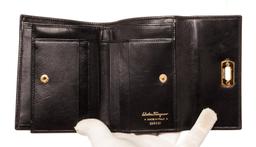 Ferragamo Black Calfskin Leather Compact Wallet