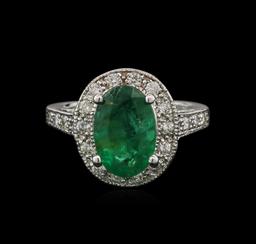 2.93 ctw Emerald and Diamond Ring - 14KT White Gold