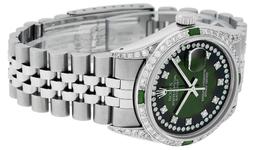 Rolex Mens Stainless Steel Diamond Lugs Green Vignette & Emerald Datejust 36MM