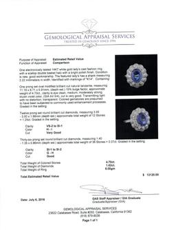 4.70 ctw Tanzanite and Diamond Ring - 14KT White Gold