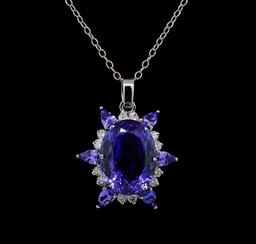 GIA Cert 28.43 ctw Tanzanite and Diamond Pendant With Chain - 14KT White Gold