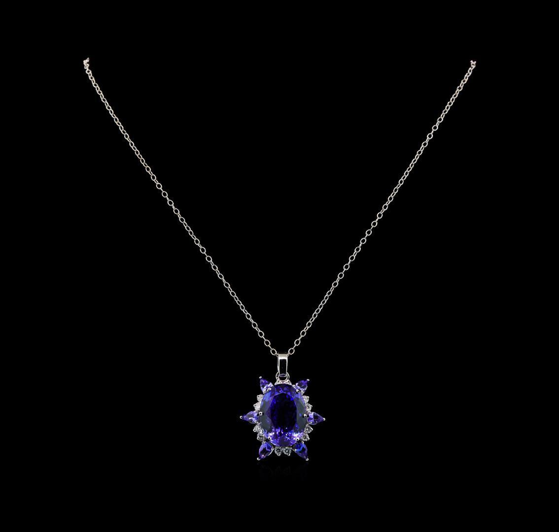 GIA Cert 28.43 ctw Tanzanite and Diamond Pendant With Chain - 14KT White Gold