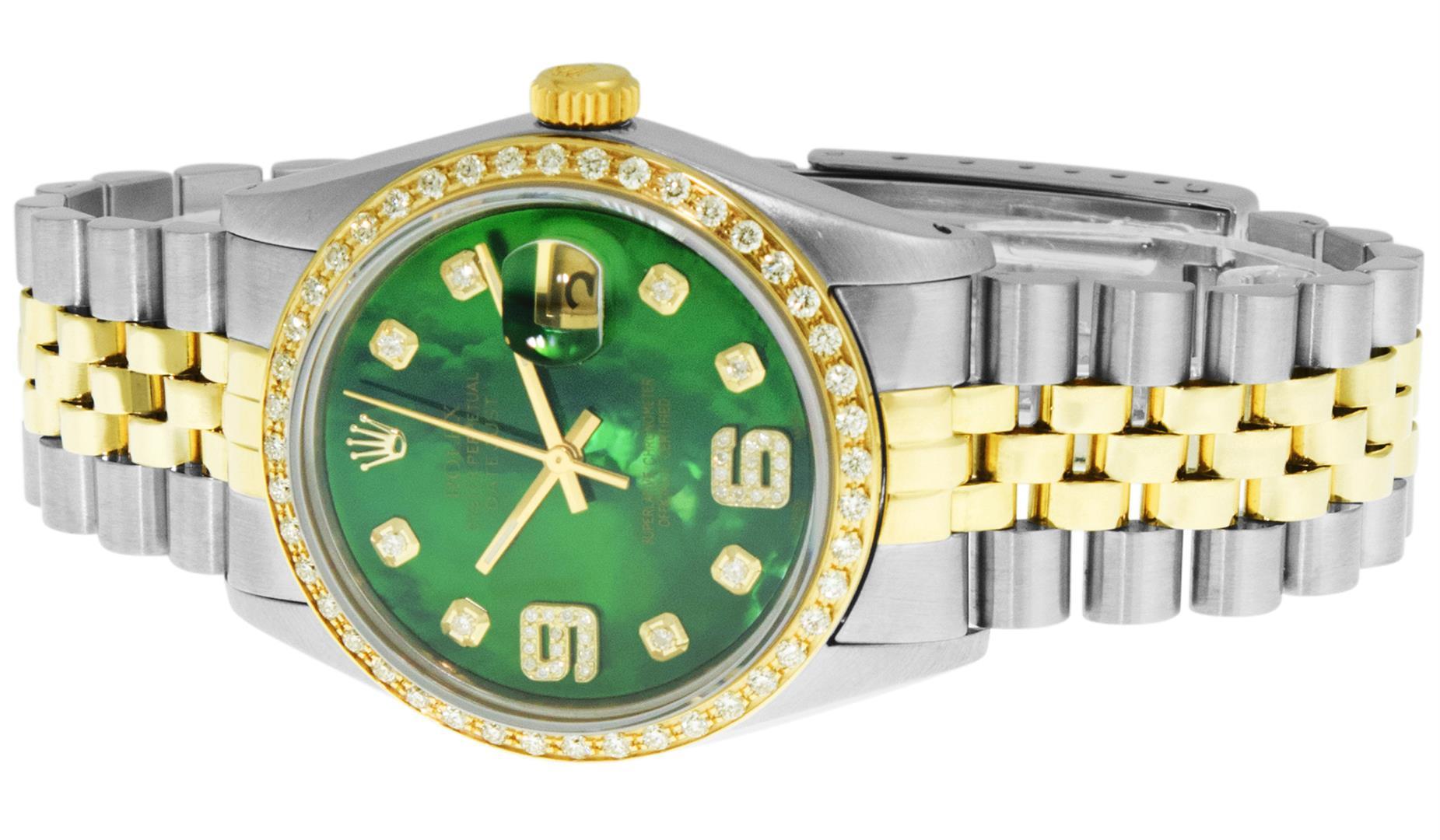 Rolex Mens 2 Tone Green Diamond 36MM Datejust Wristwatch