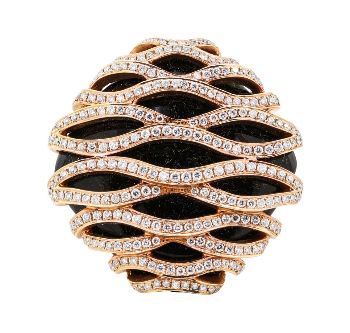 1.65 ctw Diamond and Onyx Ring - 18KT Rose Gold