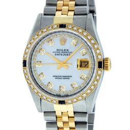 Rolex Mens 2 Tone MOP String Diamond & Sapphire 36MM Datejust Wristwatch