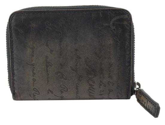 Berluti Black Wapa Leather Calligraphy Round Compact Wallet
