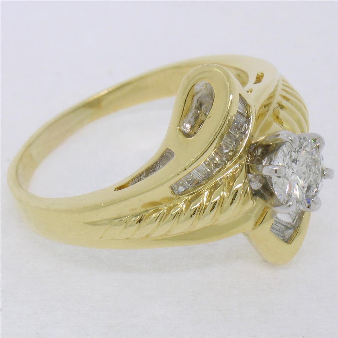 18k Yellow and White Gold 0.90 ctw Round and Baguette Diamond Ring