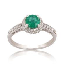 0.68 ctw Emerald and 0.38 ctw Diamond 14K White Gold Ring