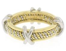 Mavito Solid Platinum 18k Yellow Gold Twisted Wire & X Eternity Band Ring Sz 5.5