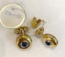 Pair of Heavy 18K Gold & Sapphire Earrings