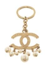 Chanel Gold-tone CC Logo Pearl Key Chain