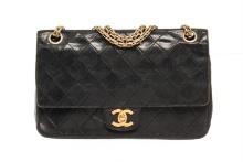 Chanel Black Leather Chain Double Flap Shoulder Bag