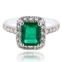 1.61 ctw Emerald and 0.66 ctw Diamond Platinum Ring