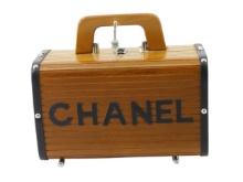 Chanel Cognac Brown Black Wooden Hardware Logo Top Handle Vanity Case